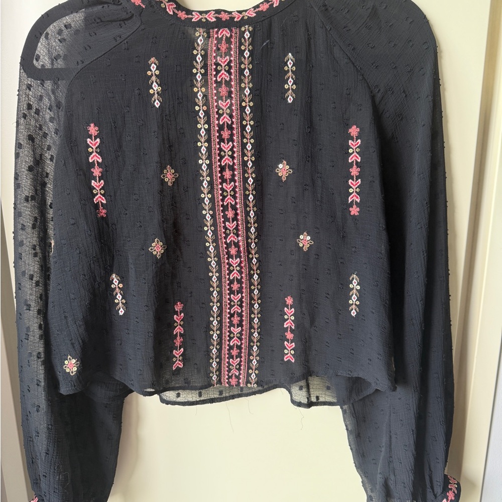 Zara Black Blouse with Pink and White Details